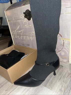Women's Black Pointed-Heel Ankle-Strap Boots
